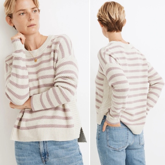 Madewell Striped Pickford Pullover Sweater Medium blush pink boxy split seam - Picture 1 of 11